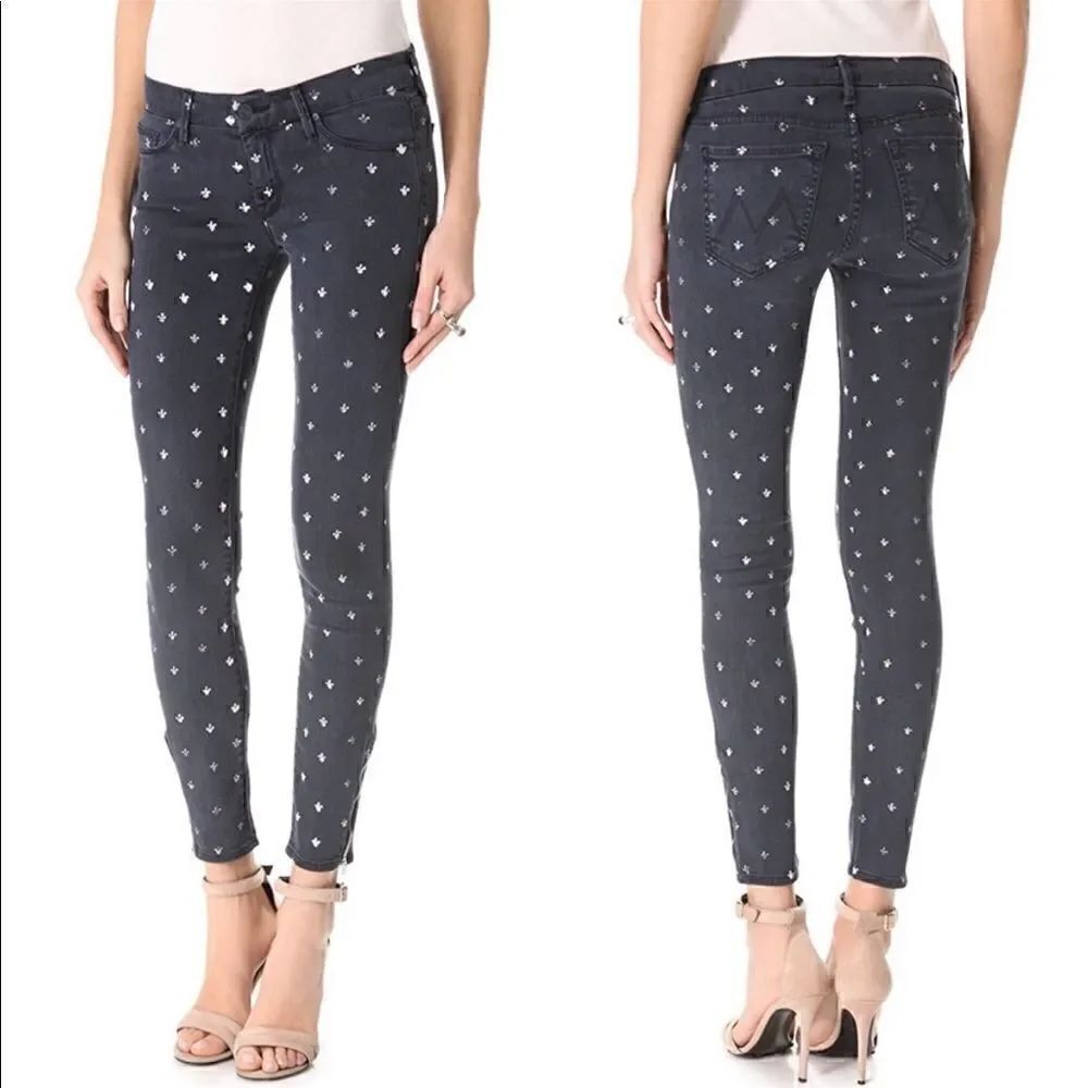 Mother Denim The looker Ankle Zip Skinny
Jeans Lapis “Fleur-de-love" print